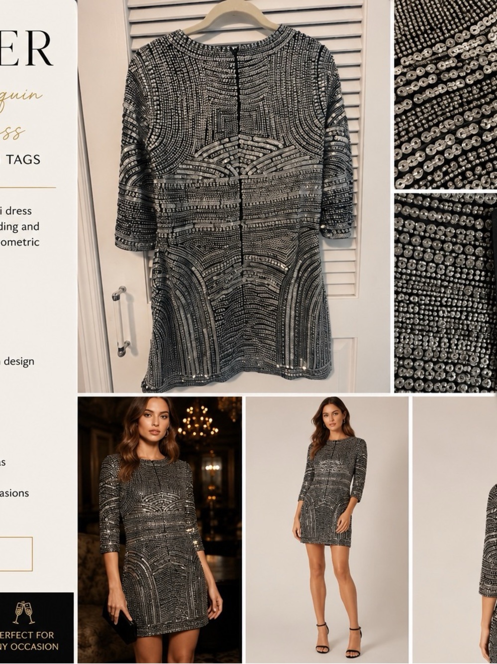 Parker Silver Beaded Sequin Cocktail Mini Dress NWT Size 0